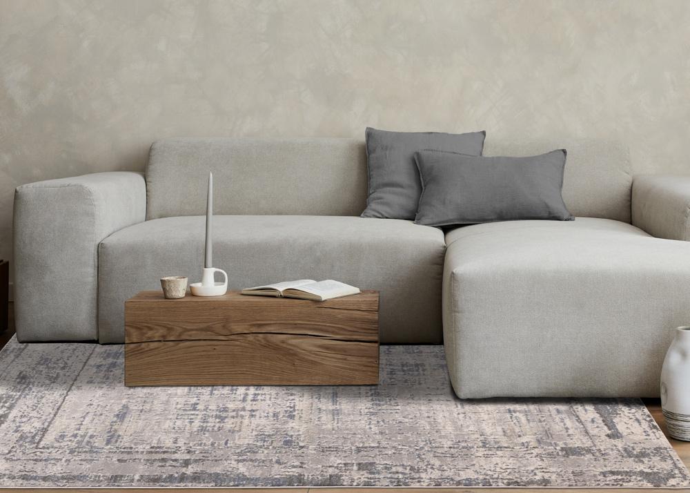 Kalora Interiors - Luca Grey White Blue Distressed Border Rug, 710in x 106in - F113/0454 240320 veiw 3