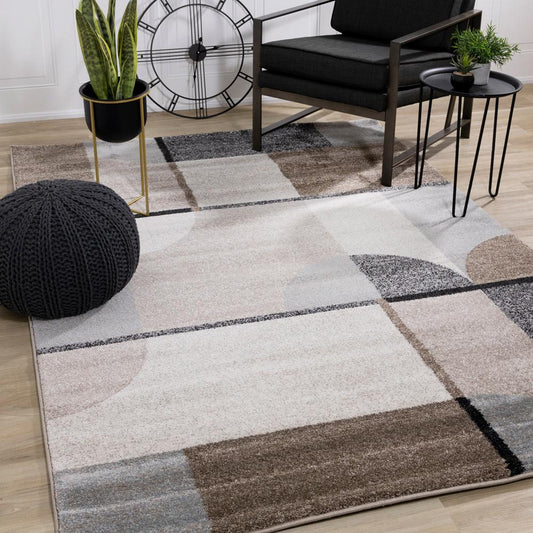 Kalora Interiors - Breeze Cream Brown Grey Geometric Shapes Rug, 53in x 77in - F276/7616 160230 veiw 2