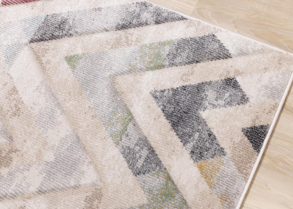 Kalora Interiors - Folio Cream Grey Blue Pink Yellow Distressed Carved Chevron Rug, 710in x 106in - F839/6272 240320 veiw 4