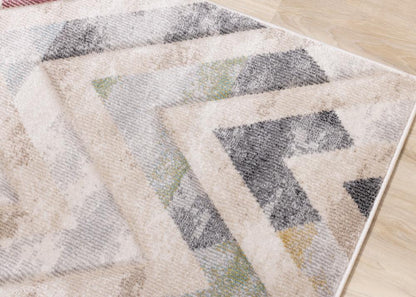Kalora Interiors - Folio Cream Grey Blue Pink Yellow Distressed Carved Chevron Rug, 710in x 106in - F839/6272 240320 veiw 4