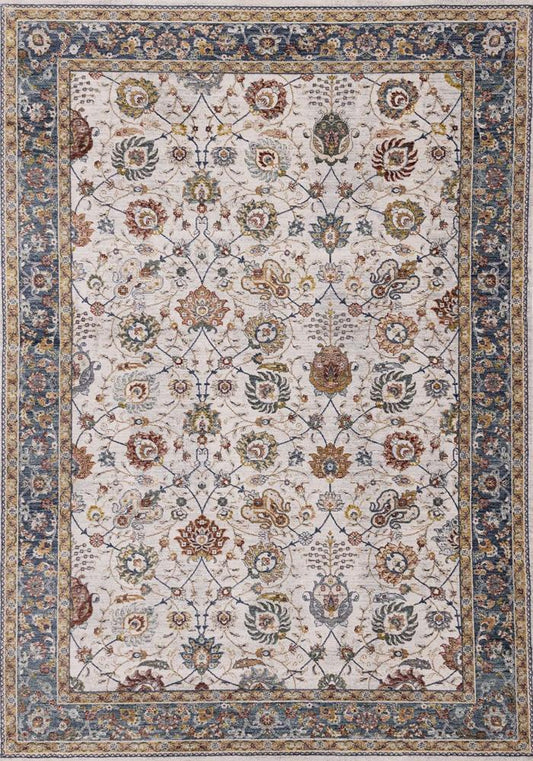 Kalora Interiors - Marisa Cream Blue Traditional Border Floral Rug, 53in x 710in - G322/2717 160240 veiw 1