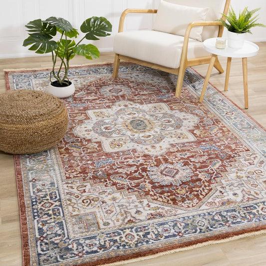 Kalora Interiors - Marisa Red Blue Cream Floral Medallion Rug, 710in x 102in - G390/2212 240310 veiw 2