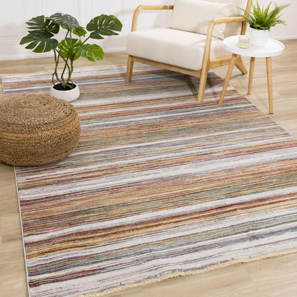 Kalora Interiors - Marisa Multicolour Striped Plush Rug, 710in x 102in - G457/2626 240310 veiw 2