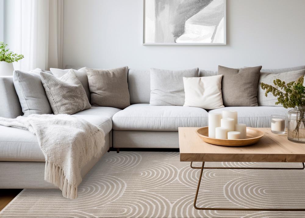 Kalora Interiors - Leo Cream Beige Modern Geometric Arches Pattern Rug, 53in x 77in - H632/0151 160230 veiw 3