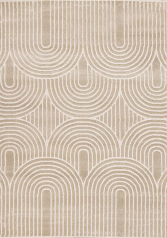 Kalora Interiors - Leo Cream Beige Modern Geometric Arches Pattern Rug, 710in x 106in - H632/0151 240320 veiw 1