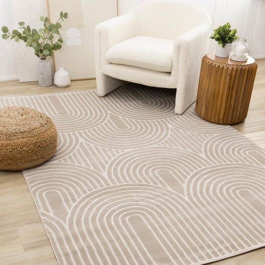 Kalora Interiors - Leo Cream Beige Modern Geometric Arches Pattern Rug, 710in x 106in - H632/0151 240320 veiw 2