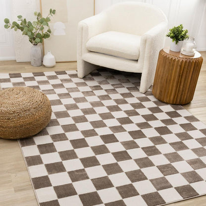 Kalora Interiors - Leo Brown White Checkers Rug, 53in x 77in - H774/9656 160230 veiw 2