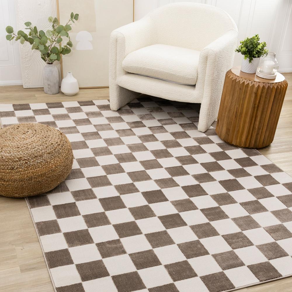 Kalora Interiors - Leo Brown White Checkers Rug, 710in x 106in - H774/9656 240320 veiw 2