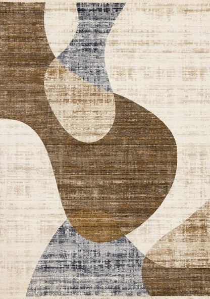 Kalora Interiors - Serene Cream Brown Blue Distressed Curvy Shapes Design Rug, 710in x 102in - H796/4232 240310 veiw 1
