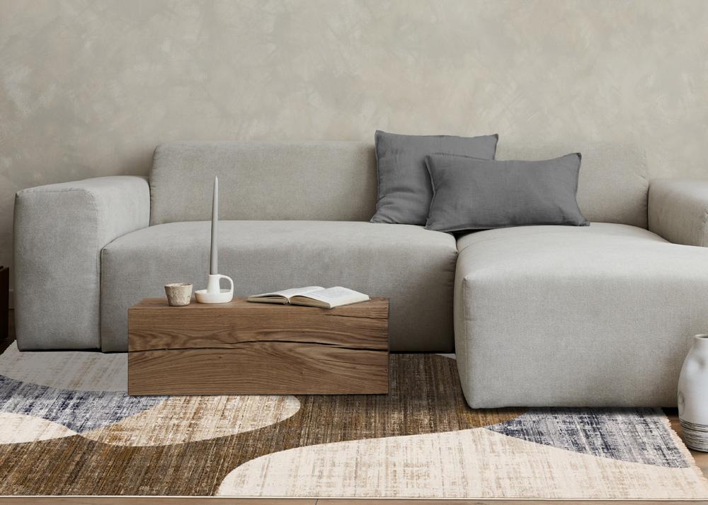 Kalora Interiors - Serene Cream Brown Blue Distressed Curvy Shapes Design Rug, 710in x 102in - H796/4232 240310 veiw 3