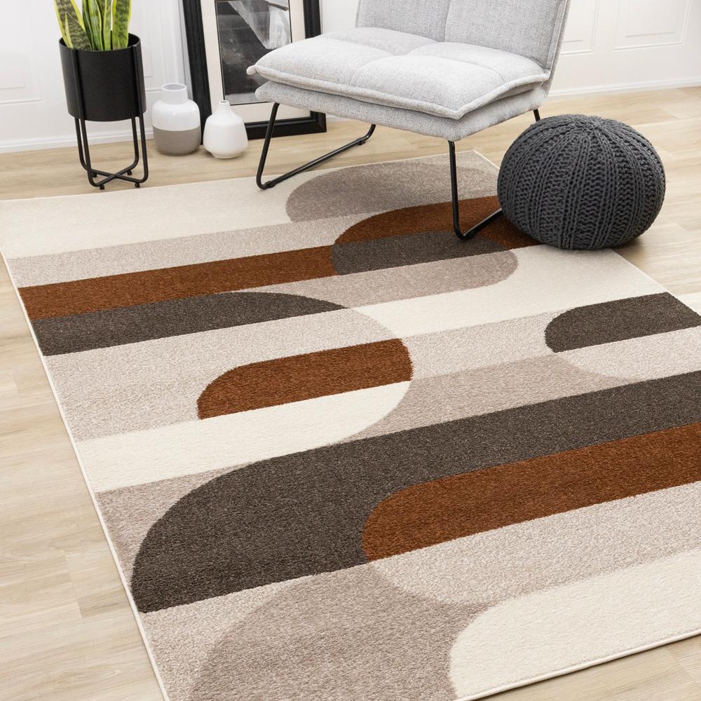 Kalora Interiors - Malibu Taupe Oxblood Cream Striped Curvy Geometric Design Rug, 53in x 77in - H823/1242 160230 veiw 2