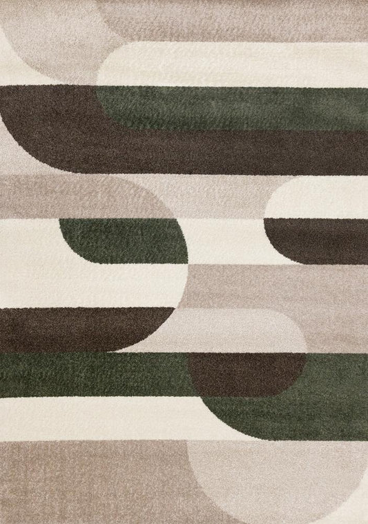 Kalora Interiors - Malibu Taupe Green Cream Striped Curvy Geometric Design Rug, 710in x 106in - H823/1313 240320 veiw 1