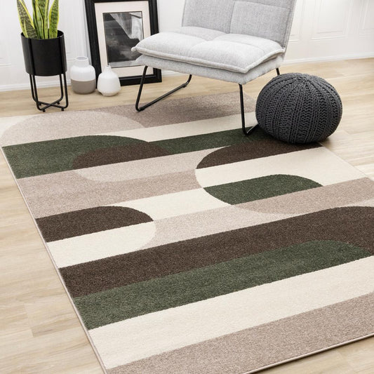 Kalora Interiors - Malibu Taupe Green Cream Striped Curvy Geometric Design Rug, 710in x 106in - H823/1313 240320 veiw 2