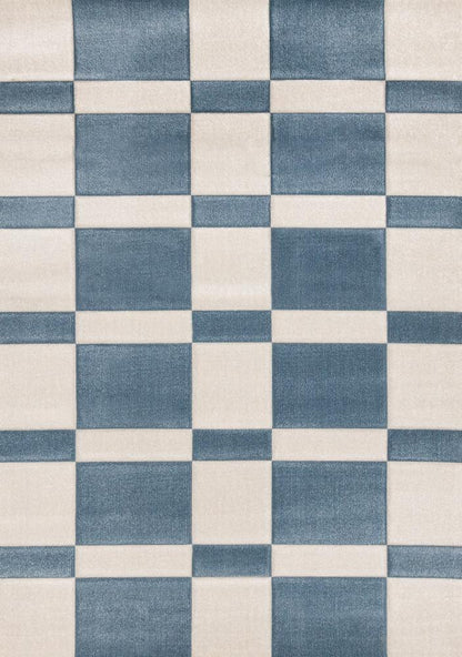 Kalora Interiors - Folio Blue White Banded Rectangle Pattern Rug, 710in x 106in - H824/6242 240320 veiw 1