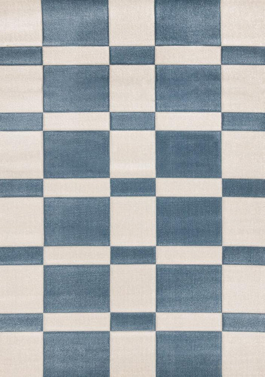 Kalora Interiors - Folio Blue White Banded Rectangle Pattern Rug, 710in x 106in - H824/6242 240320 veiw 1