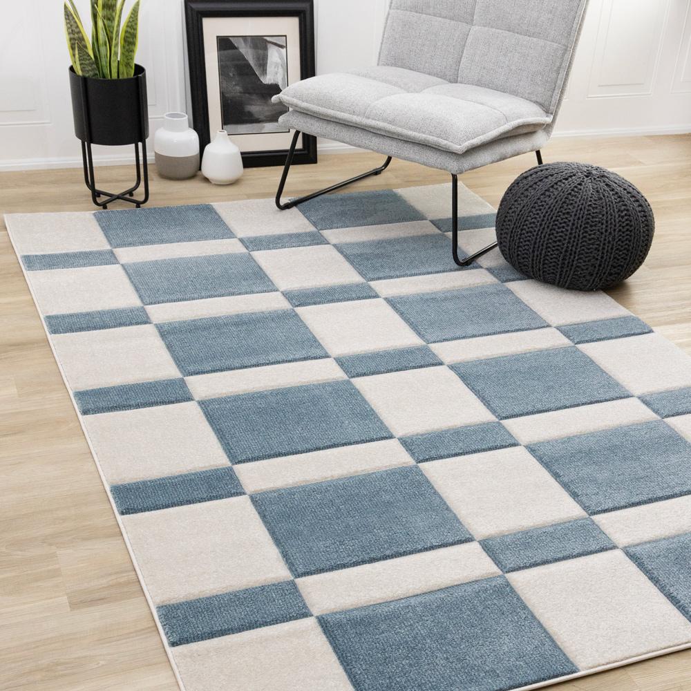 Kalora Interiors - Folio Blue White Banded Rectangle Pattern Rug, 710in x 106in - H824/6242 240320 veiw 2