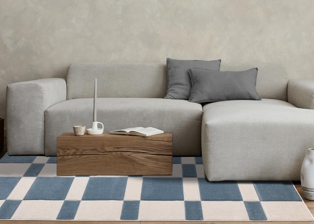 Kalora Interiors - Folio Blue White Banded Rectangle Pattern Rug, 710in x 106in - H824/6242 240320 veiw 3