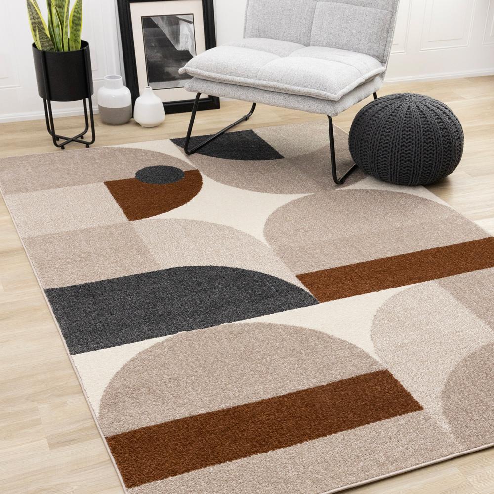 Kalora Interiors - Malibu Taupe Oxblood Cream Curvy Geometric Design Rug, 710in x 106in - H904/1343 240320 veiw 2