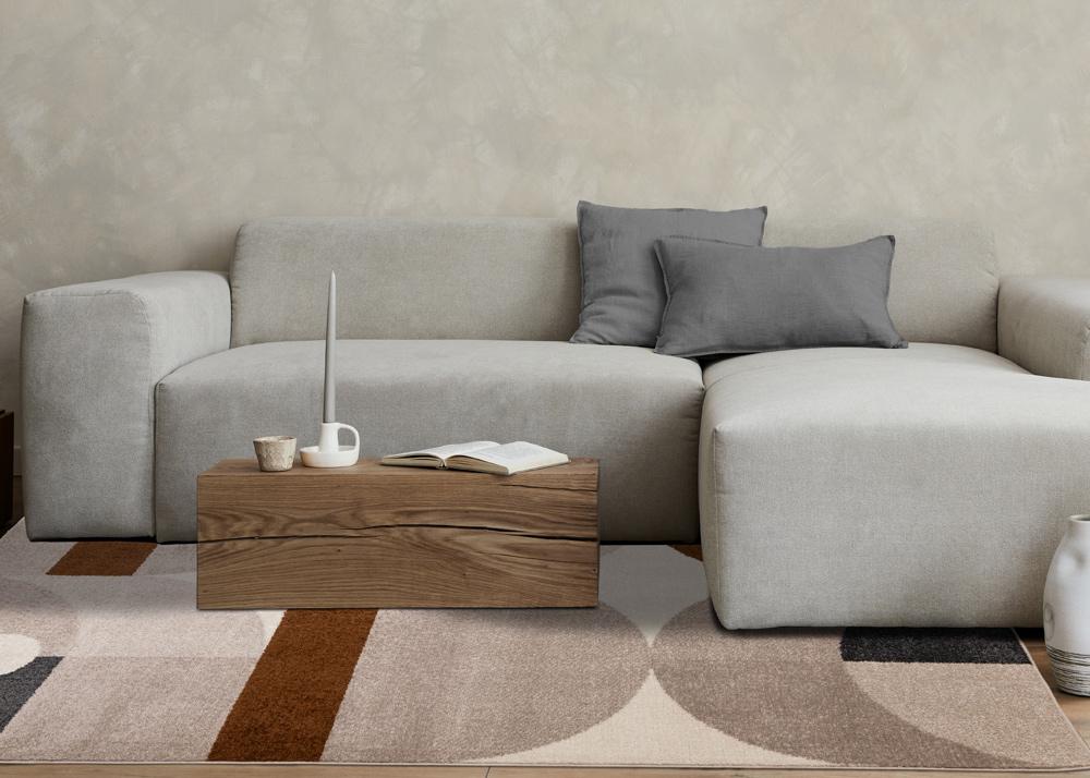 Kalora Interiors - Malibu Taupe Oxblood Cream Curvy Geometric Design Rug, 710in x 106in - H904/1343 240320 veiw 3