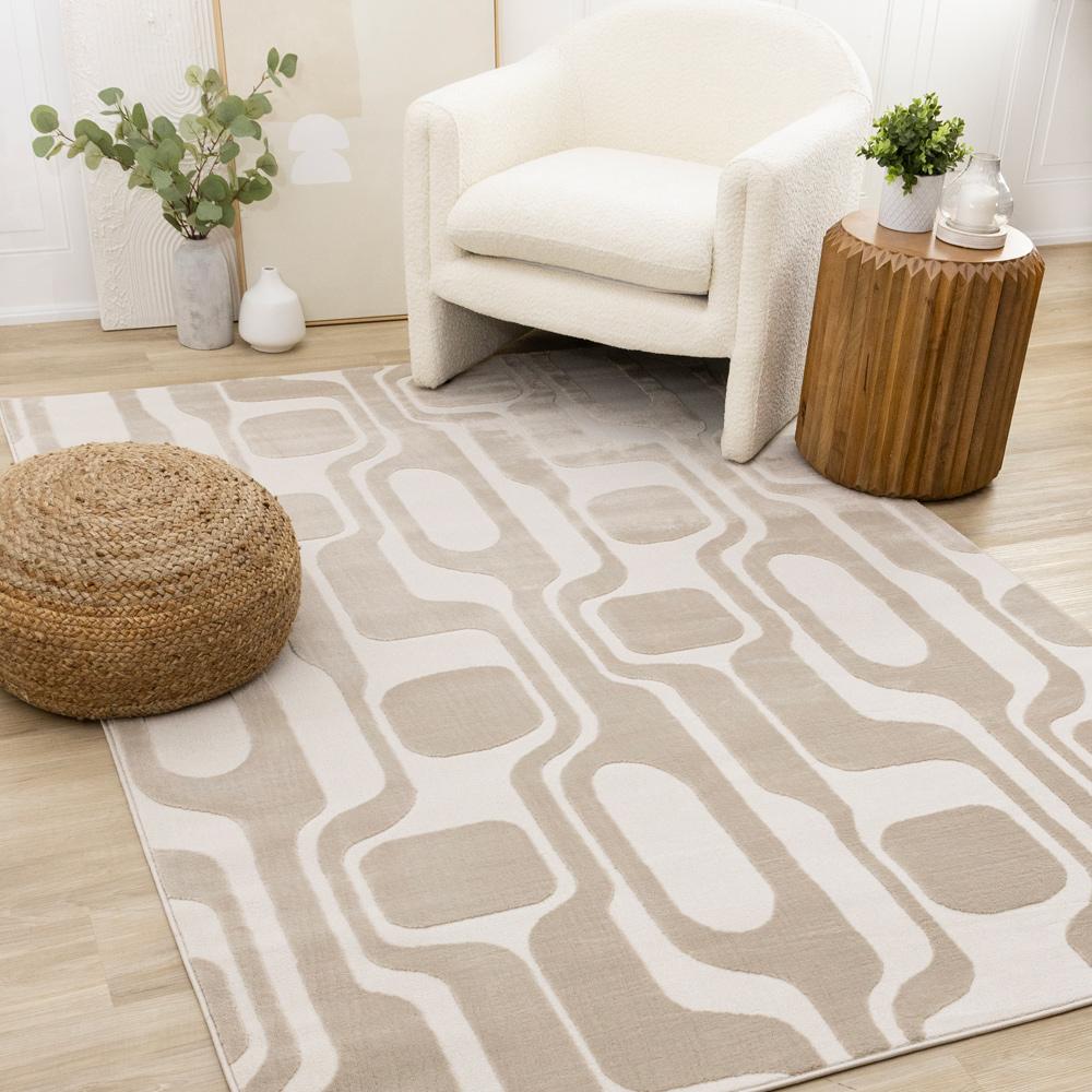 Kalora Interiors - Leo Beige Cream Mid-Century Modern Design Rug, 53in x 77in - H939/0151 160230 veiw 2