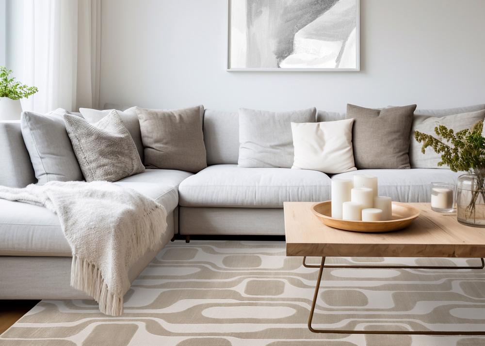Kalora Interiors - Leo Beige Cream Mid-Century Modern Design Rug, 53in x 77in - H939/0151 160230 veiw 3