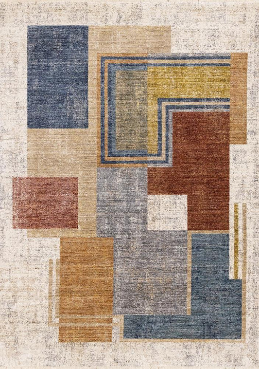 Kalora Interiors - Muse Blue Red Orange Cream Layered Geometric Design Rug, 710in x 102in - H961/2757 240310 veiw 1