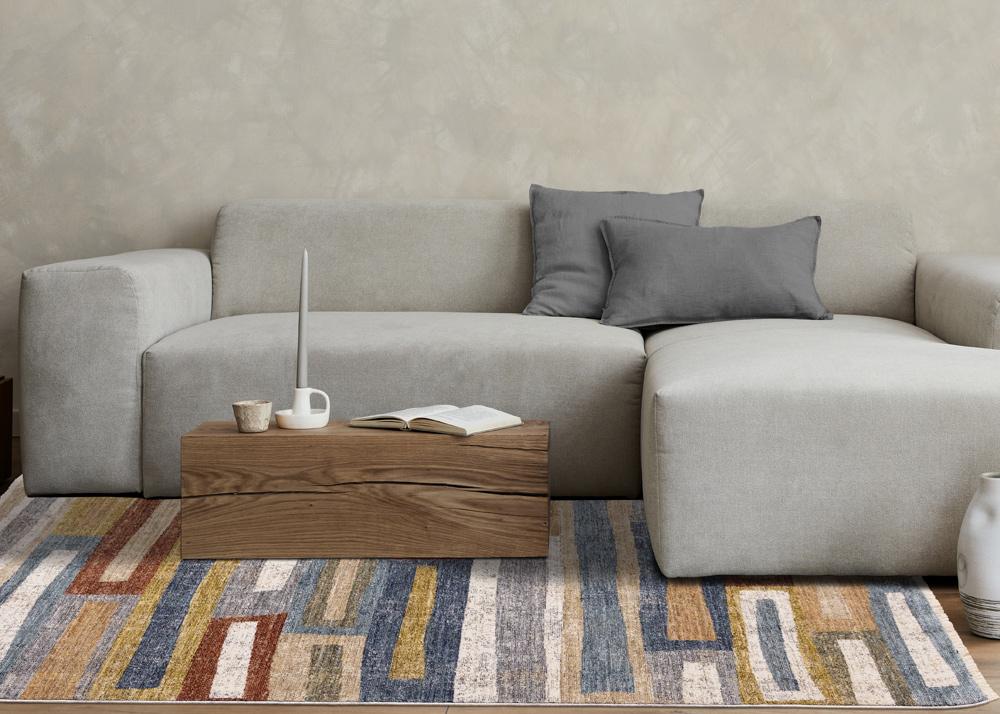 Kalora Interiors - Muse Orange Red Blue Yellow Beige Layered Brick Design Rug, 53in x 710in - H962/2656 160240 veiw 3