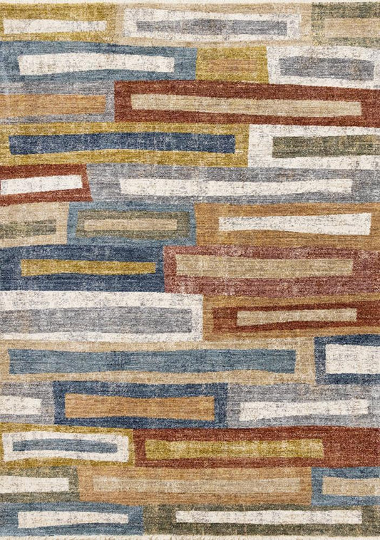 Kalora Interiors - Muse Orange Red Blue Yellow Beige Layered Brick Design Rug, 710in x 102in - H962/2656 240310 veiw 1