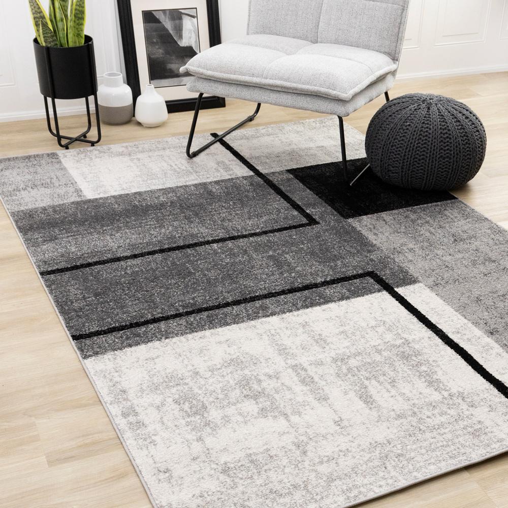 Kalora Interiors - Eclipse Grey Black White Modern Geometric Design Rug, 53in x 77in - J029/9646 160230 veiw 2