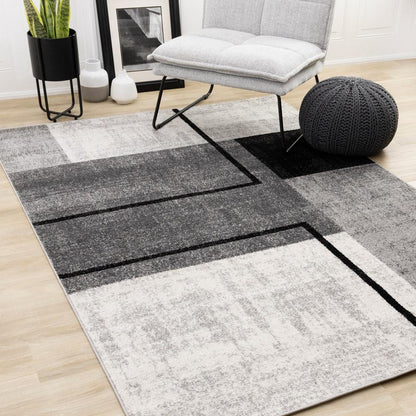 Kalora Interiors - Eclipse Grey Black White Modern Geometric Design Rug, 53in x 77in - J029/9646 160230 veiw 2