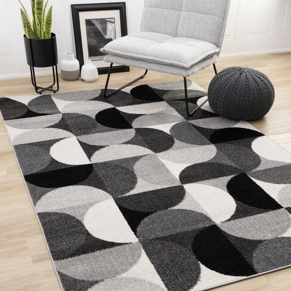 Kalora Interiors - Eclipse Grey Black White Mid-Century Modern Design Rug, 53in x 77in - J032/9626 160230 veiw 2