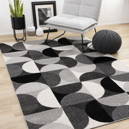 Kalora Interiors - Eclipse Grey Black White Mid-Century Modern Design Rug, 710in x 106in - J032/9626 240320 veiw 2