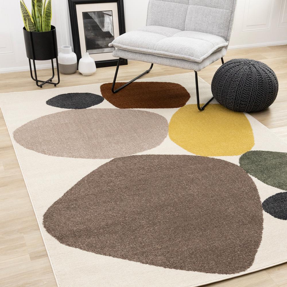 Kalora Interiors - Malibu Cream Oxblood Green Yellow Pebbles Design Rug, 53in x 77in - J035/1262 160230 veiw 2