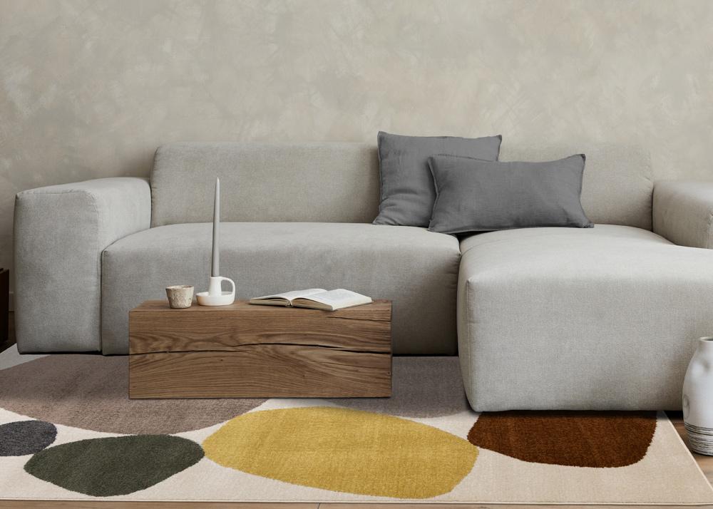 Kalora Interiors - Malibu Cream Oxblood Green Yellow Pebbles Design Rug, 53in x 77in - J035/1262 160230 veiw 3