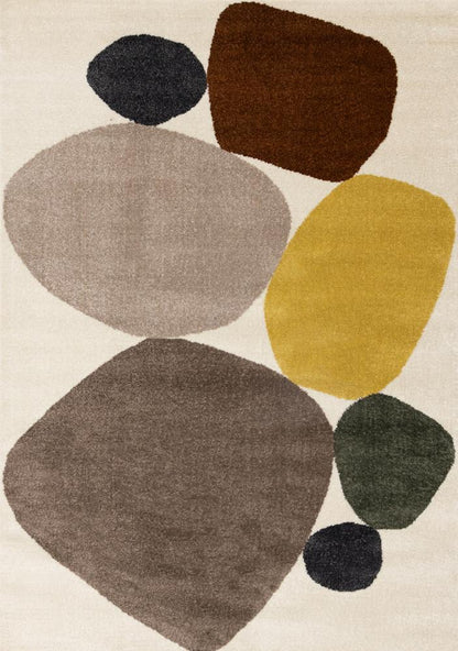 Kalora Interiors - Malibu Cream Oxblood Green Yellow Pebbles Design Rug, 710in x 106in - J035/1262 240320 veiw 1
