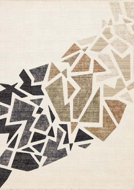 Kalora Interiors - Samira Cream Blue Red Shattered Glass Design Rug, 710in x 102in - J144/4252 240310 veiw 1