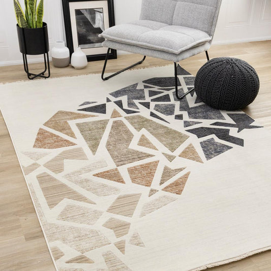 Kalora Interiors - Samira Cream Blue Red Shattered Glass Design Rug, 710in x 102in - J144/4252 240310 veiw 2