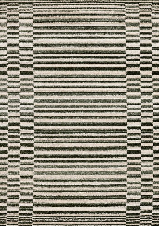 Kalora Interiors - Nala Green Cream Striped Rows Pattern Rug, 53in x 77in - N126/UW81 160230 veiw 1