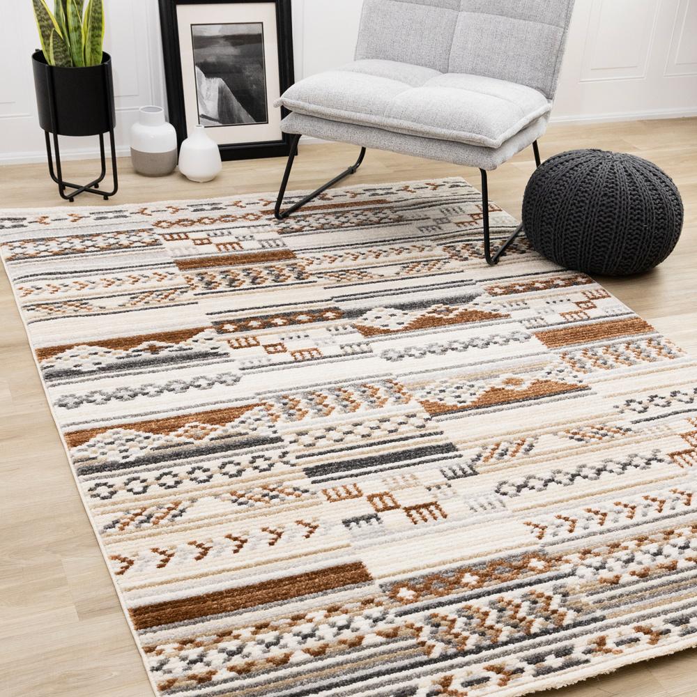 Kalora Interiors - Nala Cream Grey Oxblood Striped Rows Southwestern Pattern Rug, 710in x 106in - N156/UL81 240320 veiw 2