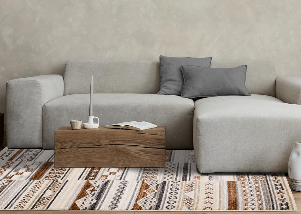 Kalora Interiors - Nala Cream Grey Oxblood Striped Rows Southwestern Pattern Rug, 710in x 106in - N156/UL81 240320 veiw 3