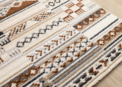 Kalora Interiors - Nala Cream Grey Oxblood Striped Rows Southwestern Pattern Rug, 710in x 106in - N156/UL81 240320 veiw 4