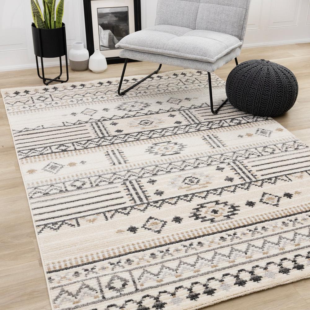 Kalora Interiors - Nala Cream Grey Black Beige Southwestern Pattern Rug, 53in x 77in - N157/UI83 160230 veiw 2