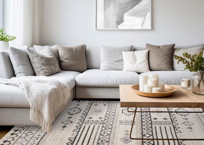 Kalora Interiors - Nala Cream Grey Black Beige Southwestern Pattern Rug, 53in x 77in - N157/UI83 160230 veiw 3