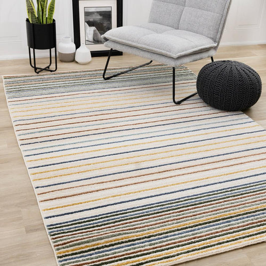 Kalora Interiors - Nala Cream Yellow Oxblood Green Blue Striped Rug, 53in x 77in - N200/UW86 160230 veiw 2