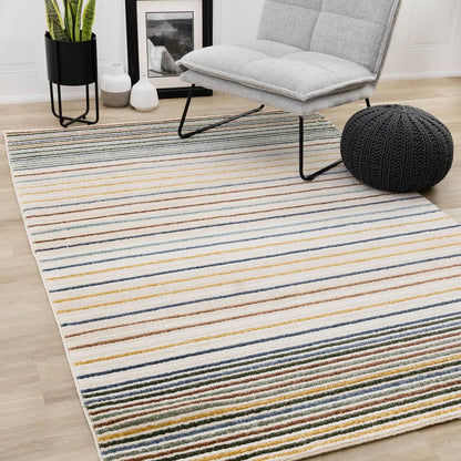 Kalora Interiors - Nala Cream Yellow Oxblood Green Blue Striped Rug, 710in x 106 - N200/UW86 240320 veiw 2