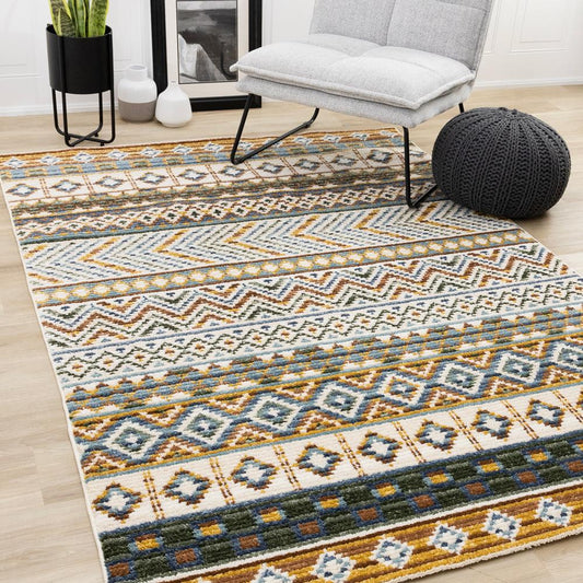 Kalora Interiors - Nala Yellow Blue Green Oxblood Intricate Southwestern Design Rug, 710in x 106 - N201/UW86 240320 veiw 2