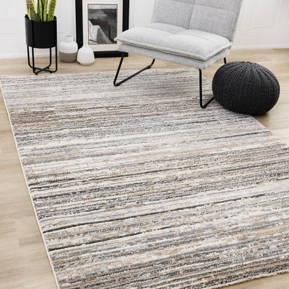 Kalora Interiors - Nala Crean Grey Black Beige Distressed Lines Rug, 710in x 106 - N205/UI86 240320 veiw 2