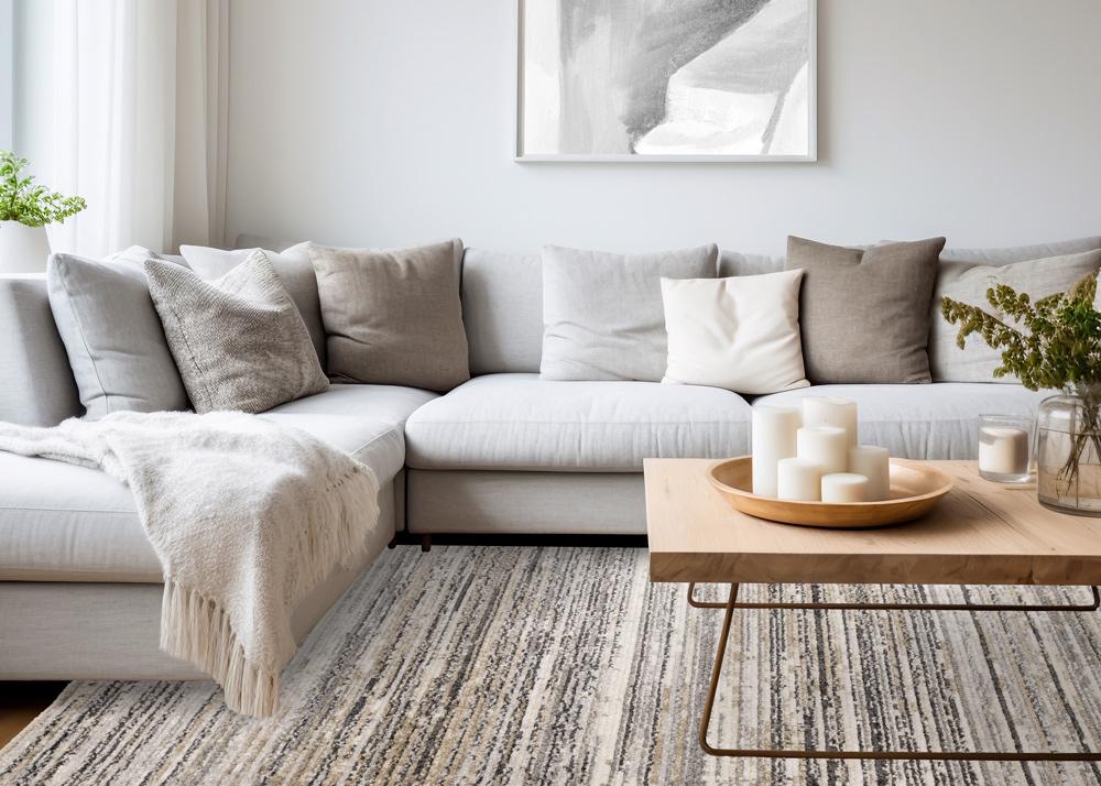 Kalora Interiors - Nala Crean Grey Black Beige Distressed Lines Rug, 710in x 106 - N205/UI86 240320 veiw 3