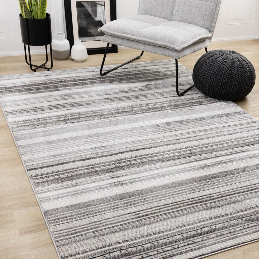 Kalora Interiors - Zola Grey White Black Patterned Rows Rug, 53in x 77in - Z224/Z256 160230 veiw 2