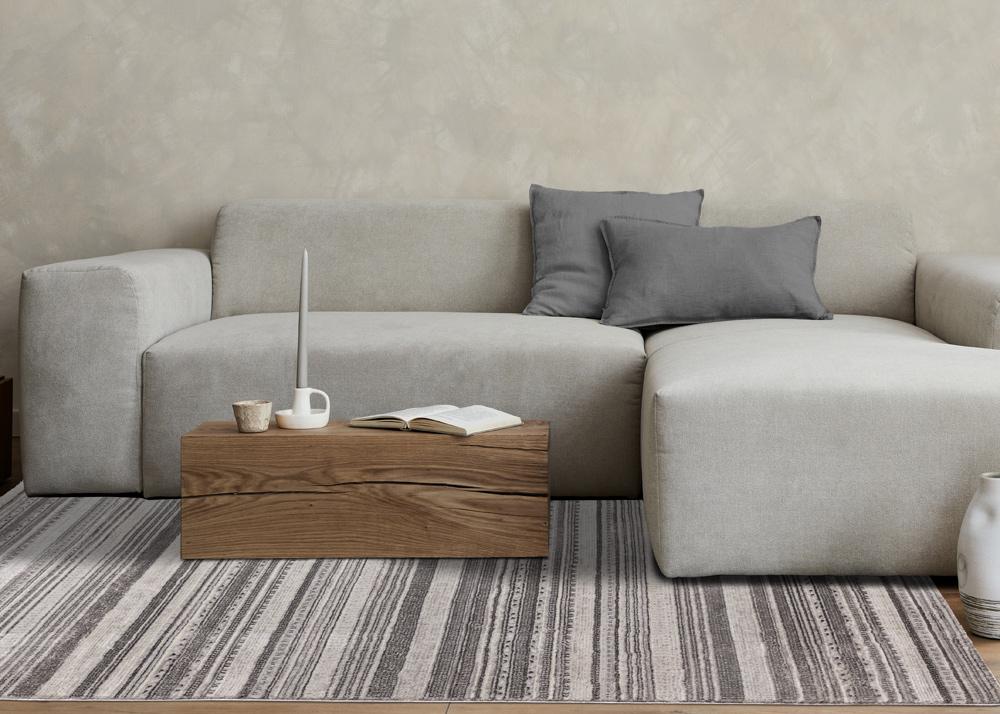 Kalora Interiors - Zola Grey White Black Patterned Rows Rug, 53in x 77in - Z224/Z256 160230 veiw 3